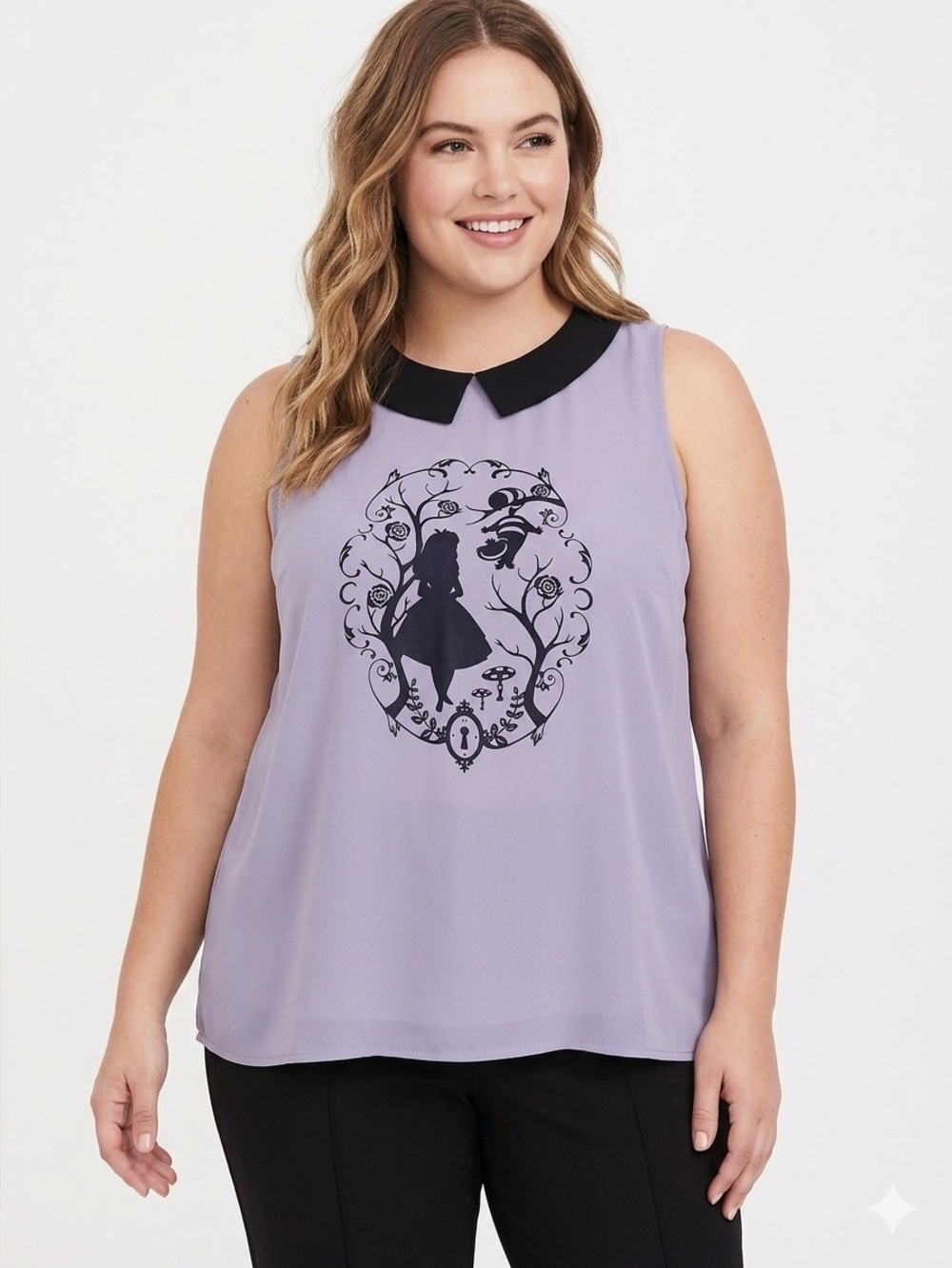 Disney Alice In Wonderland Blouse 2X Purple Chiffon Peter Pan Collar Whimsigoth